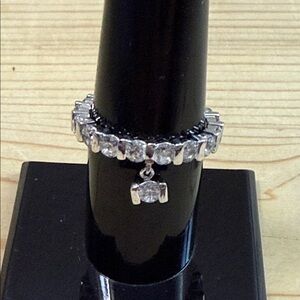 Fashion Jewelry Silver-Tone CZ Dangle Tennis Ring